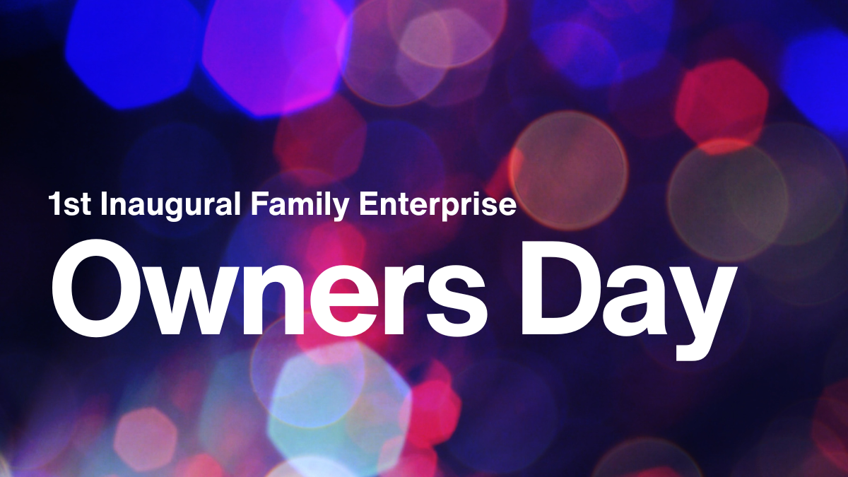 The words Owners Day on a multicolored background