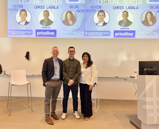 Professor Chris LaSala  with Kevin Heery and Sejal Amin, Chief Product Officer & Chief Technology Officer at Priceline.