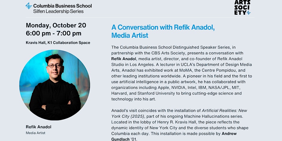 Distinguished Speaker Series: A Conversation with Refik Anadol, Media Artist image