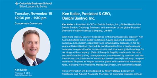 Tuesday, November 18, 2025 A Conversation with Ken Keller, President and CEO of Daiichi Sankyo, Inc. A Conversation with Ken Keller, President and CEO of Daiichi Sankyo, Inc. image