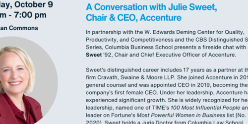 Thursday, October 9, 2025 A Conversation with Julie Sweet, Chair & CEO, Accenture A Conversation with Julie Sweet, Chair & CEO, Accenture image