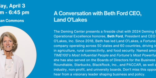 Thursday, April 3, 2025 The Deming Cup Fireside Chat: A Conversation with Honoree Beth Ford The Deming Cup Fireside Chat: A Conversation with Honoree Beth Ford image