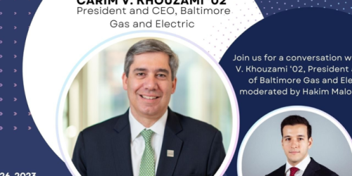 Thursday, October 26, 2023 Powering the Future: A Conversation with Carim V. Khouzami '02, President and CEO of Baltimore Gas and Electric Powering the Future: A Conversation with Carim V. Khouzami '02, President and CEO of Baltimore Gas and Electric image